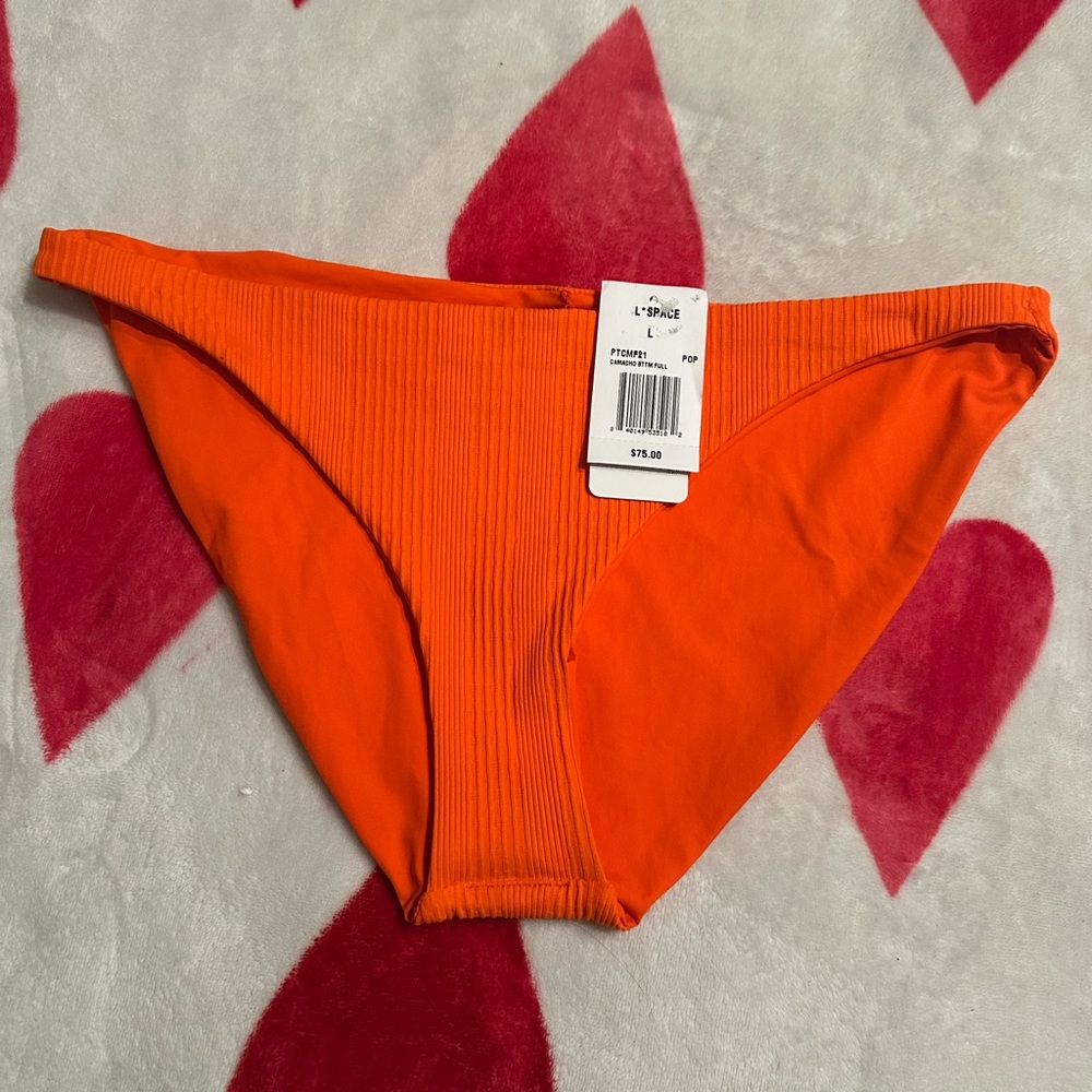 NWT L*SPace Camacho Ribbed Bikini Bottom Full in Poppy Orange - Picture 2 of 8